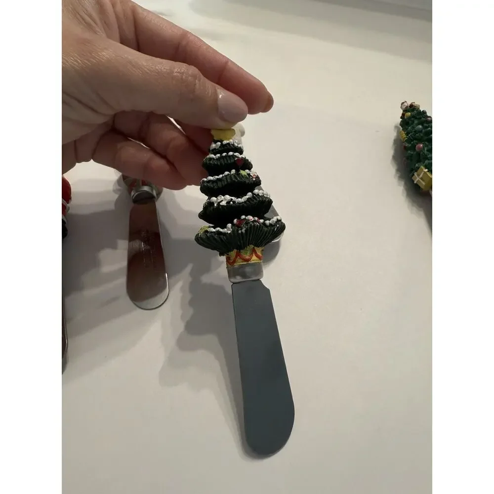 Boston Warehouse Christmas Resin Handle Cheese Spreaders Set of 6 Santa Snowman